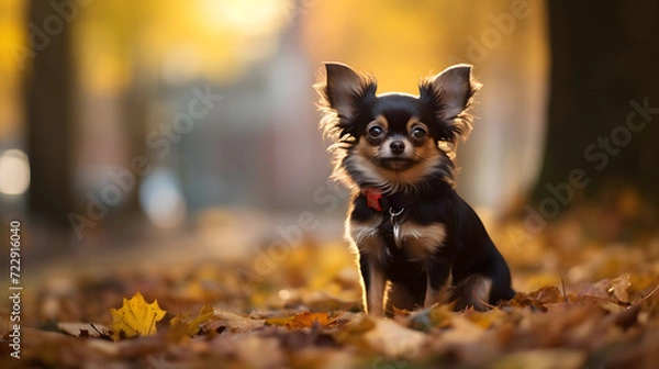 Fototapeta chihuahua dog posing outdoors in autumn. Neural network AI generated art