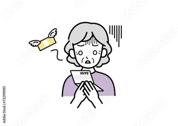 Fototapeta 通帳を見て落ち込むシニア女性