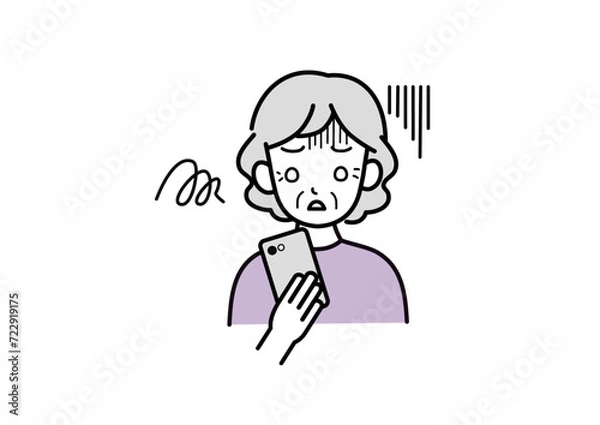 Obraz スマホを見て落ち込んでいるシニア女性