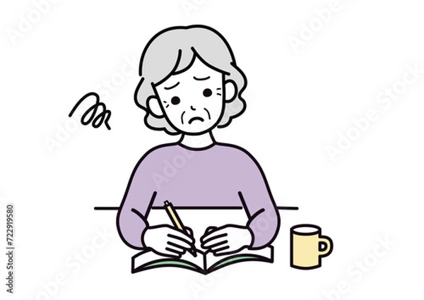 Fototapeta 勉強するシニア女性