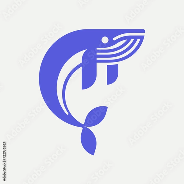 Obraz Simple whale logo, flat design style vector.