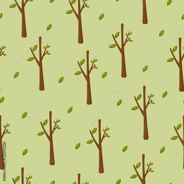 Fototapeta Seamless pattern with trees and leaves