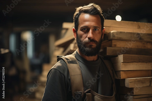 Fototapeta A carpenter in his workshop looking at the camera. Copy space.