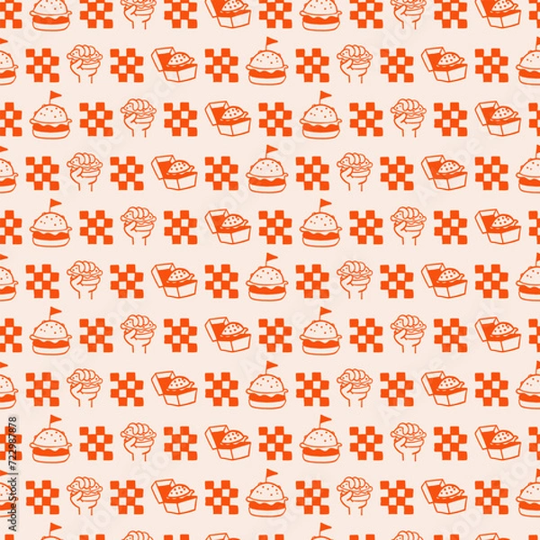 Obraz Seamless pattern with sketched burger, cheeseburger or hamburger. Background template for fast food.