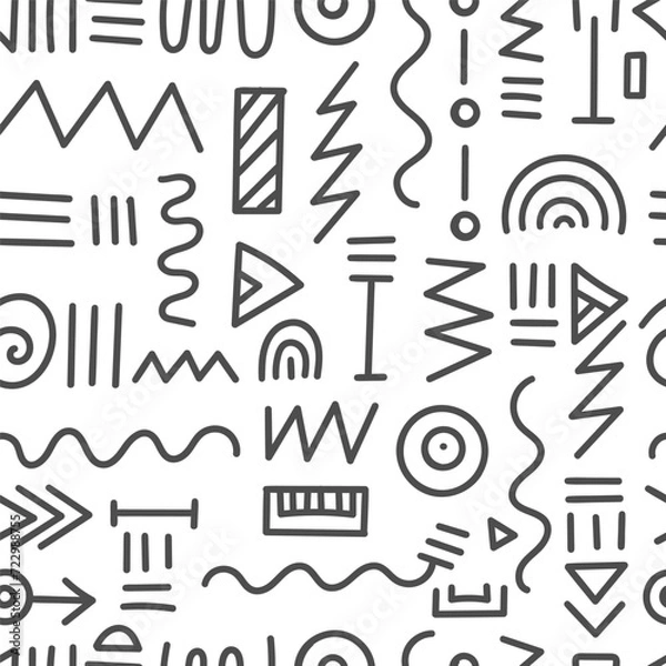 Fototapeta Seamless abstract pattern on white background. Vector doodle image. Graphic linear wallpaper.