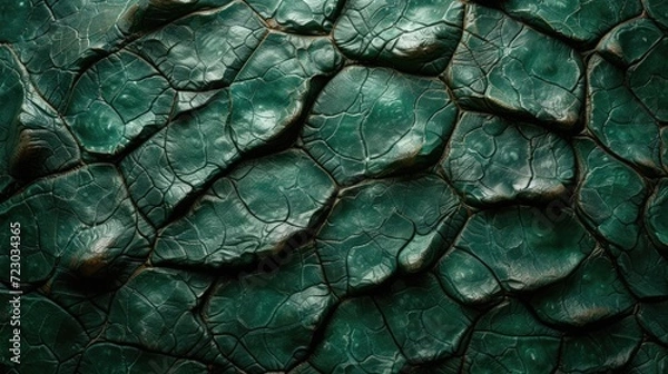 Fototapeta Abstract green background. Convex scales. Scales made of dragon or snake skin, crocodile, anaconda