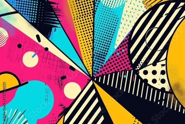 Fototapeta Product prominently featured against a vibrant pop-art inspired gallery background, bold colors and geometric shapes enhancing its appeal, perfect for premium product display. Generative AI