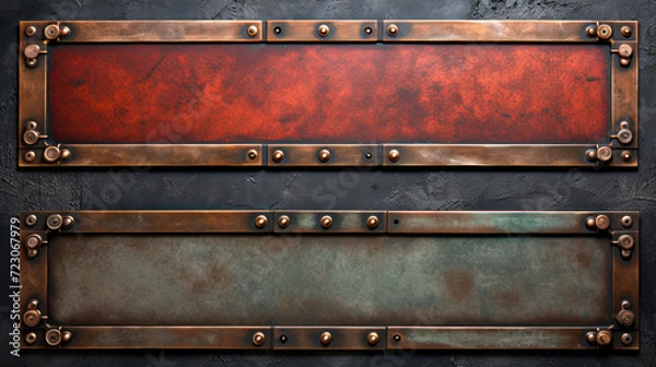 Obraz Realistic rusty metal frame border with bolts and nails Generative AI Illustration