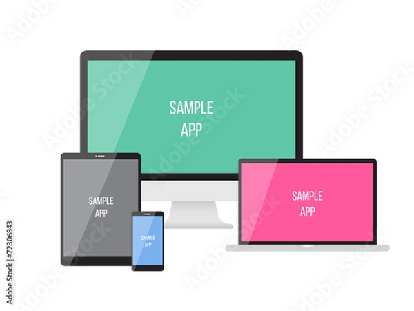 Obraz Electronic devices on white background.