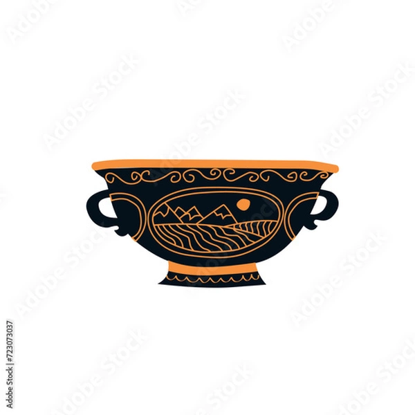 Obraz Vector illustration of a Greek black and orange vase. Cartoon hand-drawn style. Isolated element for design work. Antique, relic, historical value.