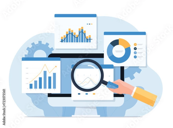 Obraz business data analytics design concept. and flat vector illustration business finance investment monitor report dashboard.

