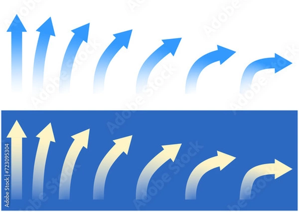 Obraz Set of blue and cream colored arrows at various angles. Color gradually fades from the tip to the end of the arrow.