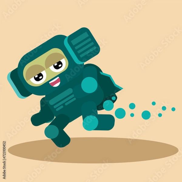 Obraz cute robot on his space race,vector flat illustration