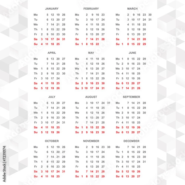 Fototapeta Simple 2015 calendar vector horizontal