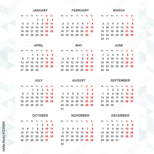 Fototapeta Simple 2015 calendar vector vertical
