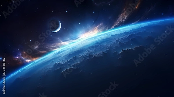 Fototapeta Earth in the cosmic sky, abstract space background of a planet in the universe