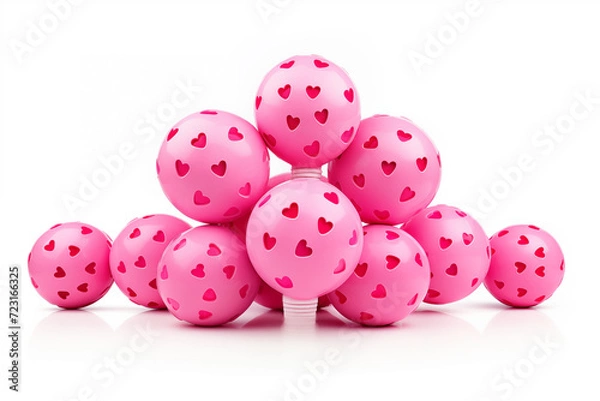 Fototapeta Valentine's Day concept with pink pickleball and red hearts on a pale background