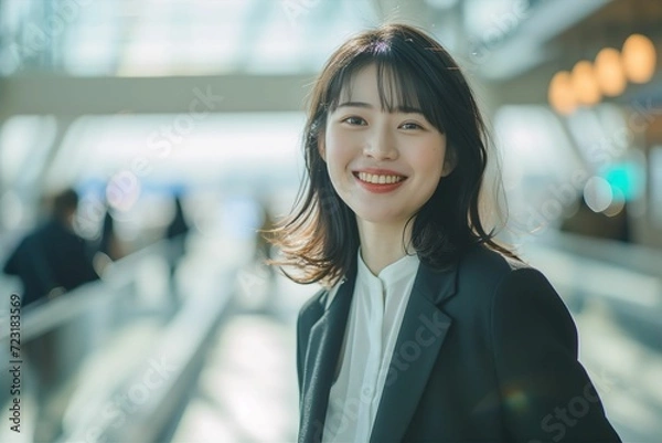 Obraz 会社に通勤をする日本人女性の会社員（電車・駅・ホーム）