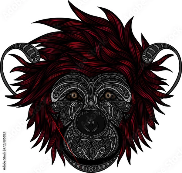 Fototapeta Original illustration of monkey in zentangle style