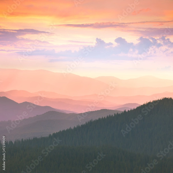 Fototapeta Colorful Sunset in the  Carpathians Mountains