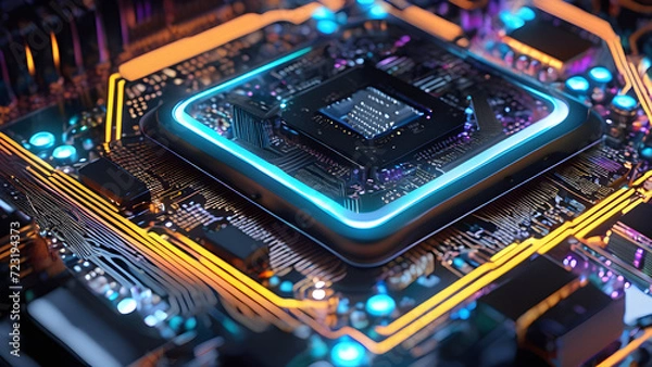 Fototapeta generative ai computer motherboard hardware processor chips. high-tech motherboard	