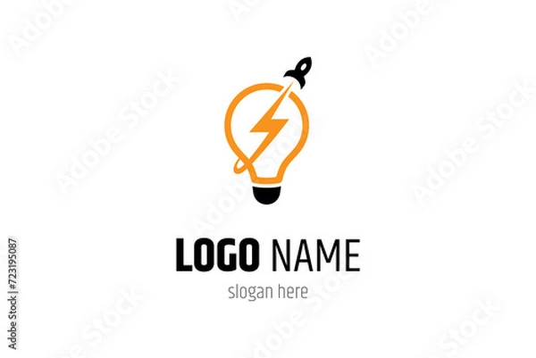Fototapeta launch rocket and bulb logo icon vector template on white background