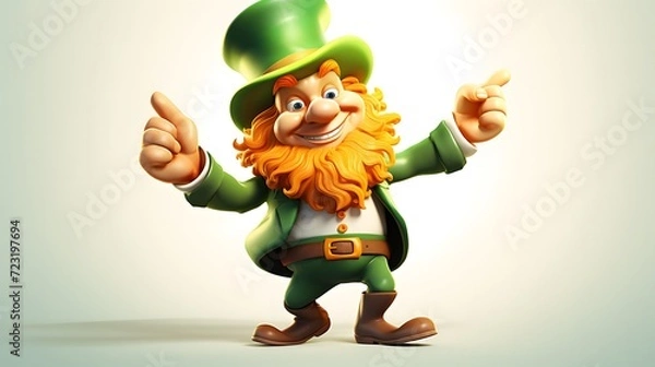 Fototapeta un leprechaun, symbole de la saint patrick,  rendu 3D, généré par IA