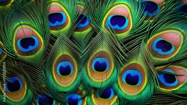 Fototapeta Details of a peacock's colorful feathers.