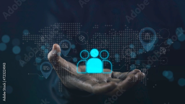 Obraz Customer target relationship in global business concept. Logistics business transportation leadership delivery target audience. Online goods orders worldwide by best team accuracy.