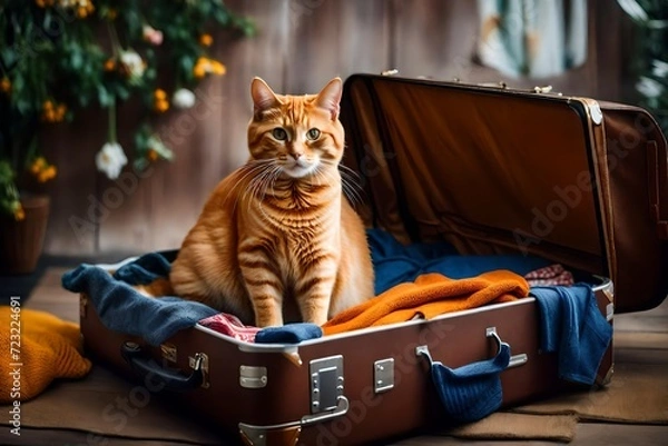 Fototapeta cat with a suitcase
