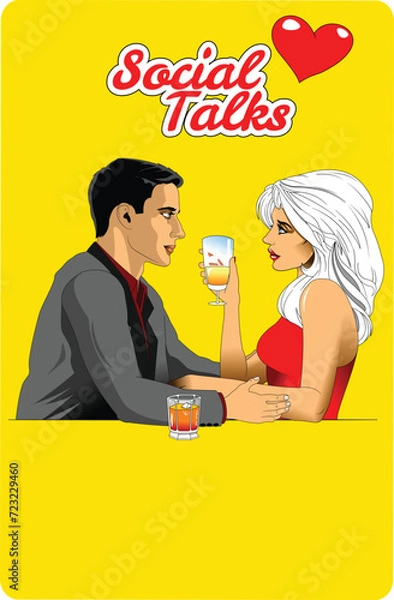 Obraz Couple of lovers sitting at a table in a cafe, vector