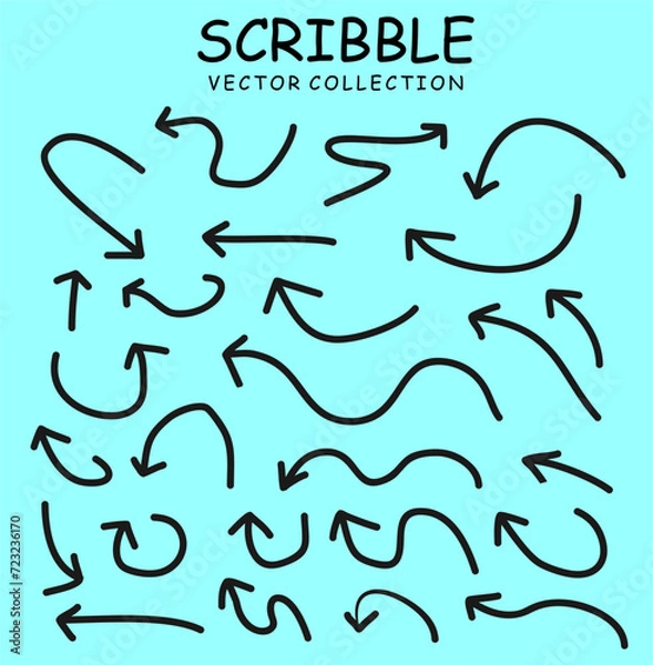 Obraz Collection hand drawn arrows. Set simple arrows isolated. Arrow mark icons. Arrow paint, stock vector eps.