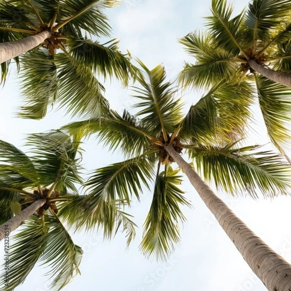 Fototapeta tropical palms with the background of a blue sky veiled in a philippines island
