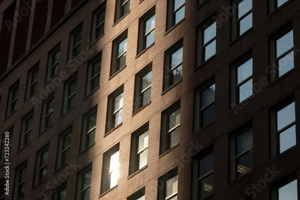 Obraz Straight windows grid on a brown brick building