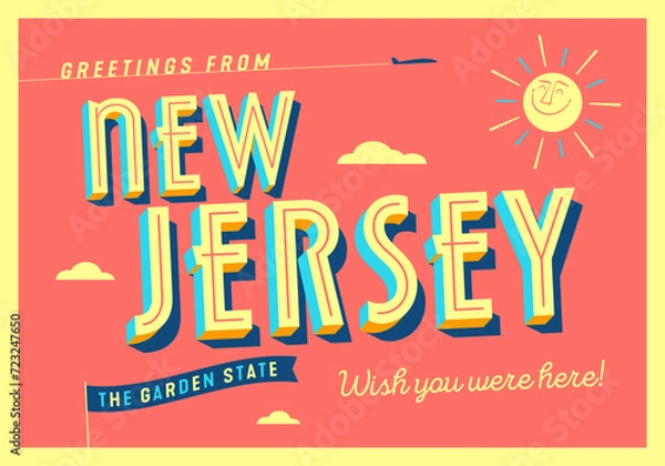 Fototapeta Greetings from New Jersey, USA - The Garden State - Touristic Postcard.