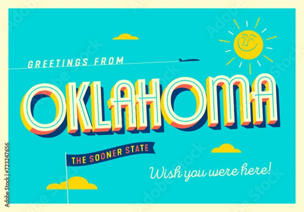 Fototapeta Greetings from Oklahoma, USA - The Sooner State - Touristic Postcard.