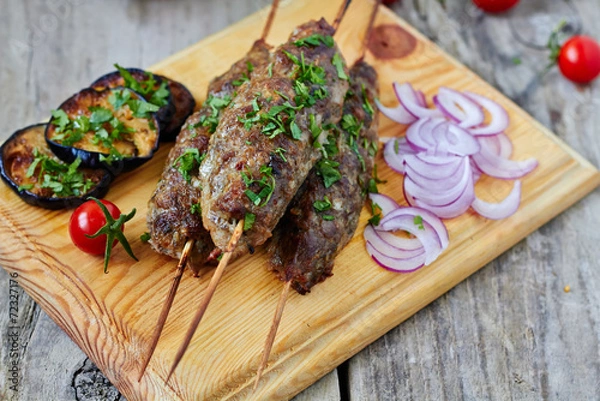 Fototapeta Minced lamb kebab with vegetables