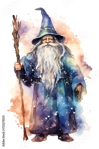 Fototapeta Beautiful Wizard Watercolor Clipart, Perfect Design for Your Project and Creations, Ai Generative