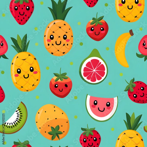 Fototapeta Seamless pattern background with cute fruits.