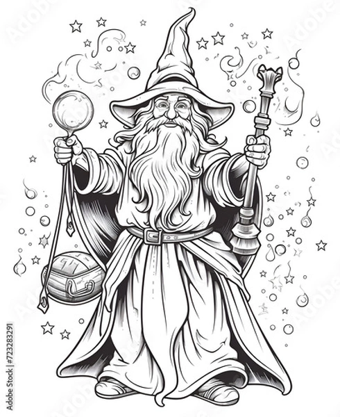 Fototapeta Beautiful Wizard Coloring Page, Perfect Design For your Project and Creations, Ai Generative