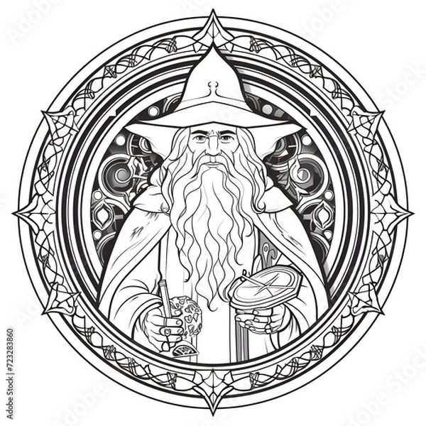 Fototapeta Beautiful Wizard Coloring Page, Perfect Design For your Project and Creations, Ai Generative