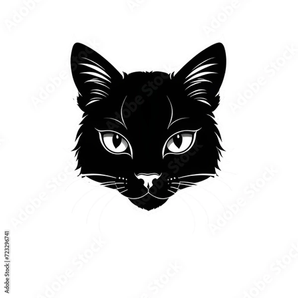 Obraz Black Cat Head Illustration with Transparent Background 
