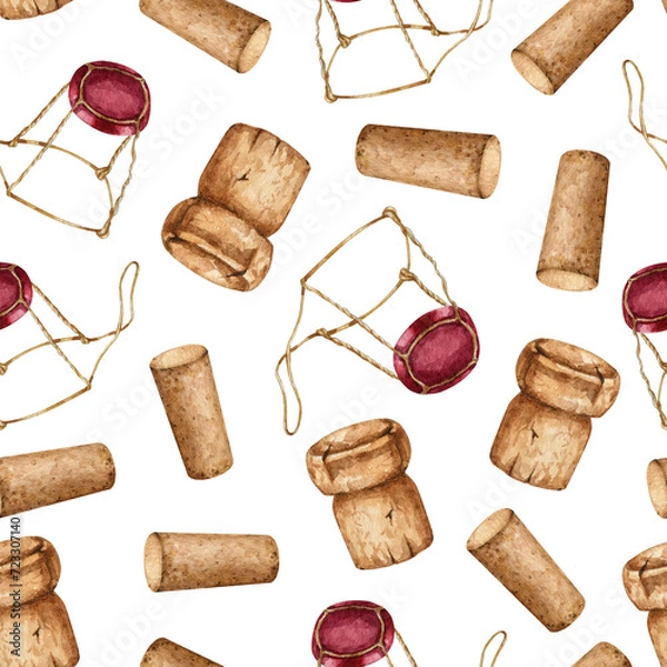 Obraz Watercolor wine stopper seamless pattern