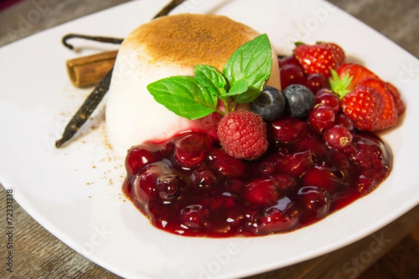 Obraz Panna Cotta mit Obst