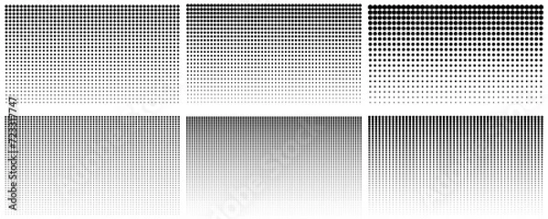 Obraz Halftone gradient set. Dotted, rectangle, polygon seamless geometric pattern vector template collection.