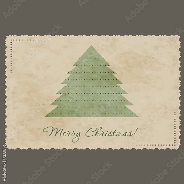 Fototapeta Christmas retro postcard with a tree