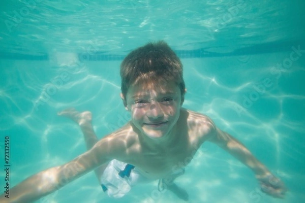 Obraz Cute kid posing underwater in pool