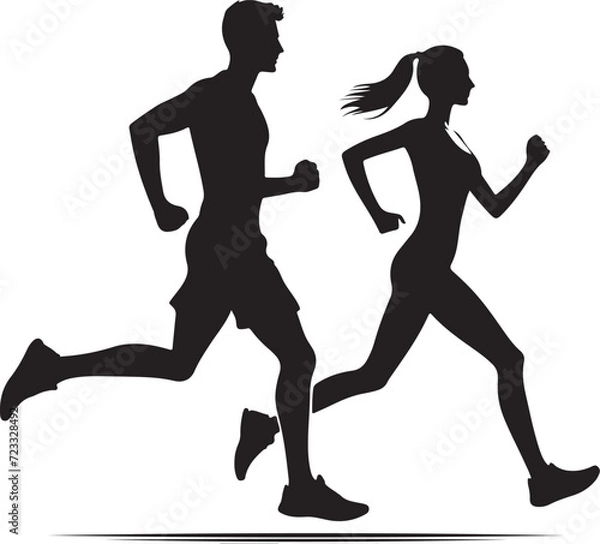 Fototapeta Vector illustration of a running couple silhouette 