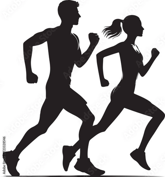 Fototapeta silhouette of a running couple vector illustration 