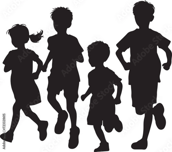 Fototapeta silhouettes of a running children vector illustration 